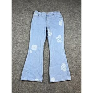 Thereabouts Jeans Women 18.5 Blue Denim Floral Cotton Stretch Mid Rise Flare Leg